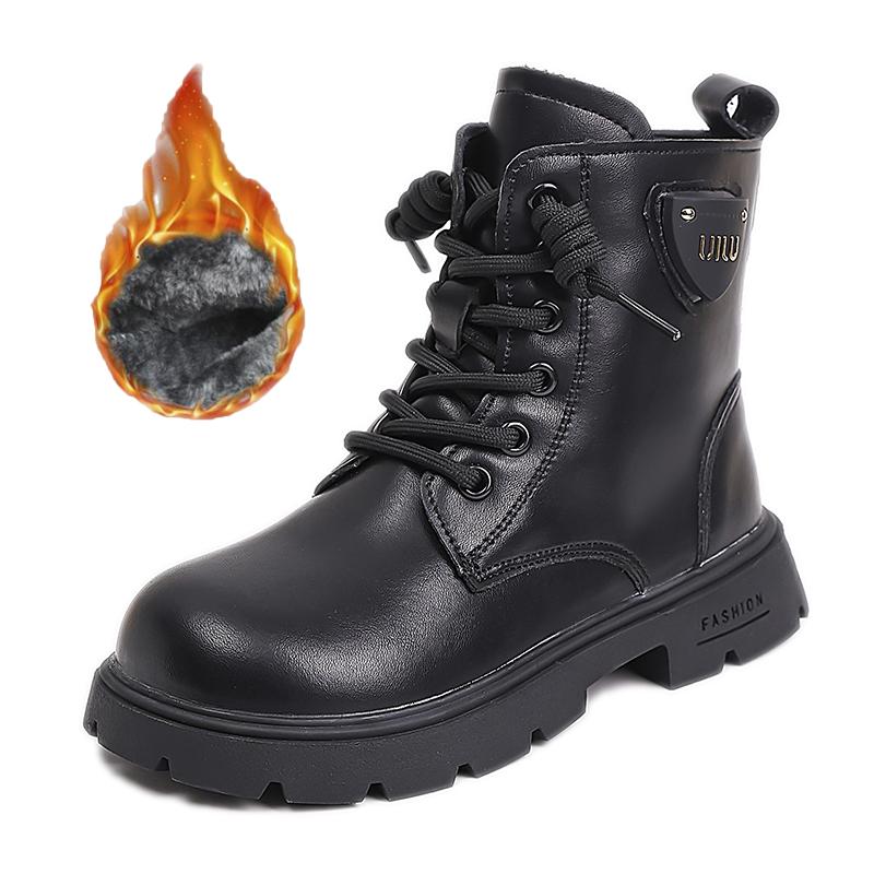 Детская универсальная модная тенденция с плюшевыми теплыми высокими хлопковыми ботинками, повседневными модными ботинками, ботинками средней высоты