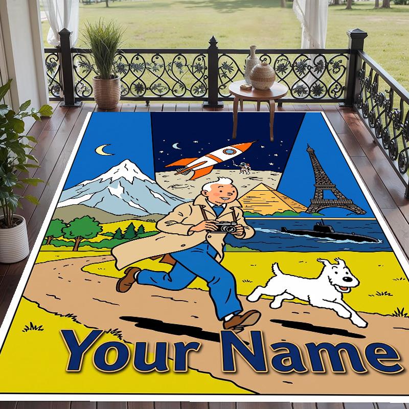 Custom Text Tintin Pattern Floor Rug Soft Indoor Carpet Mat Living Room Bedroom
