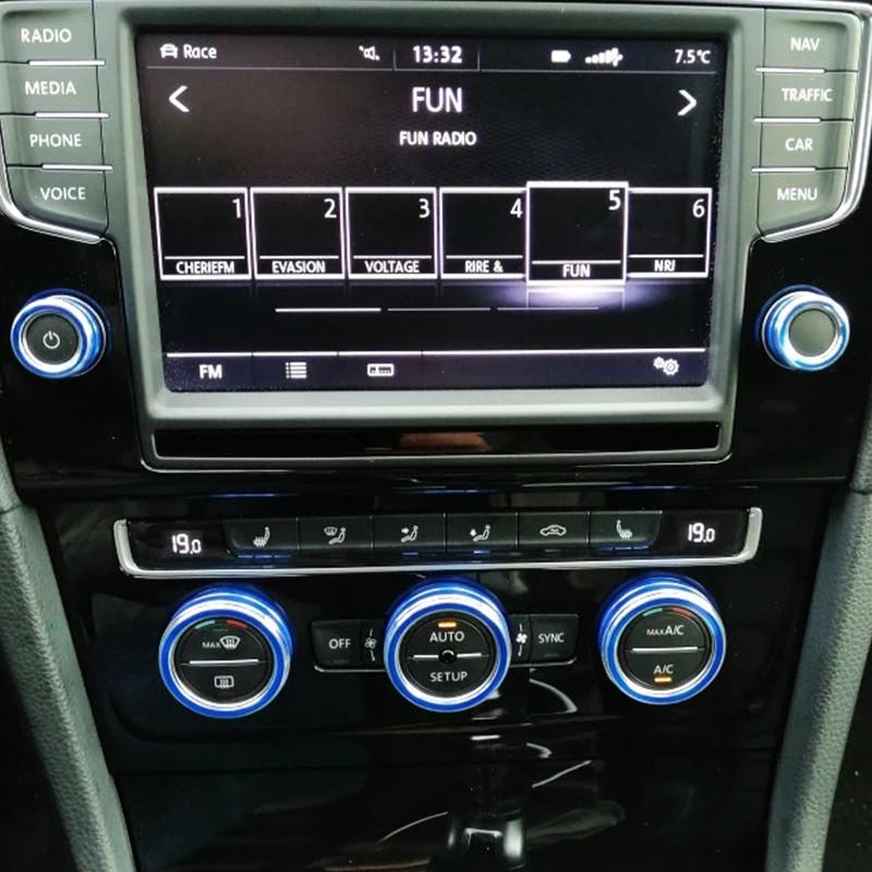 5 шт./компл., алюминиевый сплав, автомобильная ручка кондиционера, крышка переключателя управления, декоративное кольцо, подходящее для Volkswagen VW Golf MK7