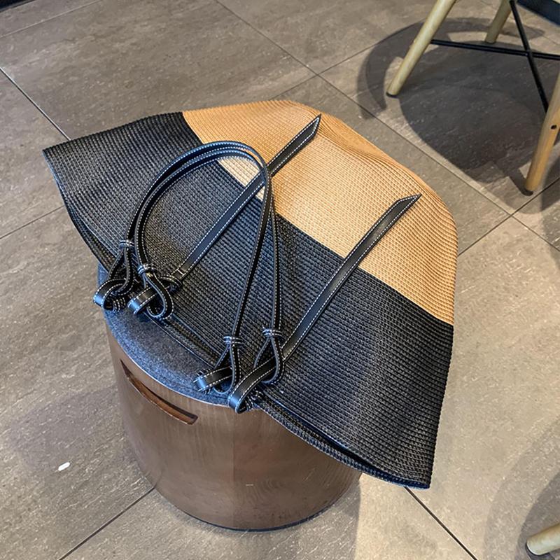 Летняя соломенная сумка-тоут женская большая вместительная сумка с ручкой из ротанга цветная пляжная сумка