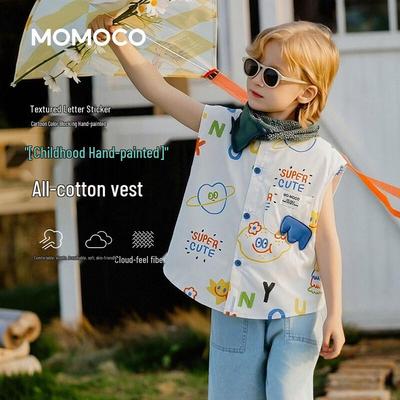 Летняя рубашка с коротким рукавом для мальчиков MOMOCO с забавным дизайном жилета