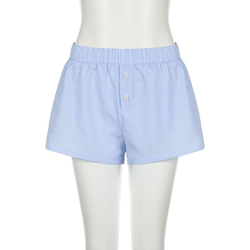 Повседневные шорты с полосатым принтом для женщин, эластичный пояс, модные низы на пуговицах, уличные шикарные базовые свободные шорты Y2K
