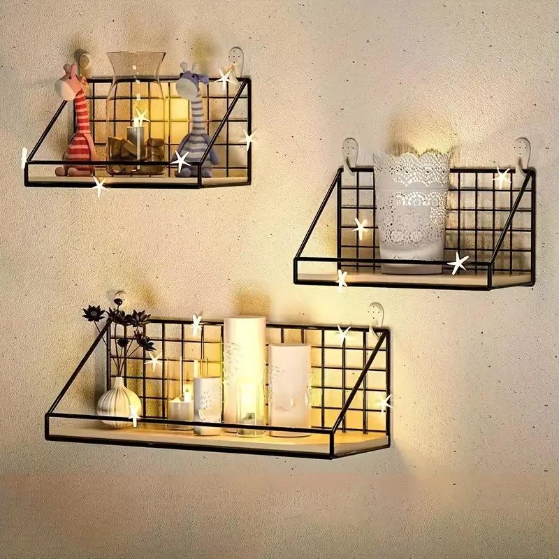 Настенные полки без сверления, деревянная подвесная полка для гостиной, спальни, корзина для хранения, настенные украшения, стойки-органайзеры