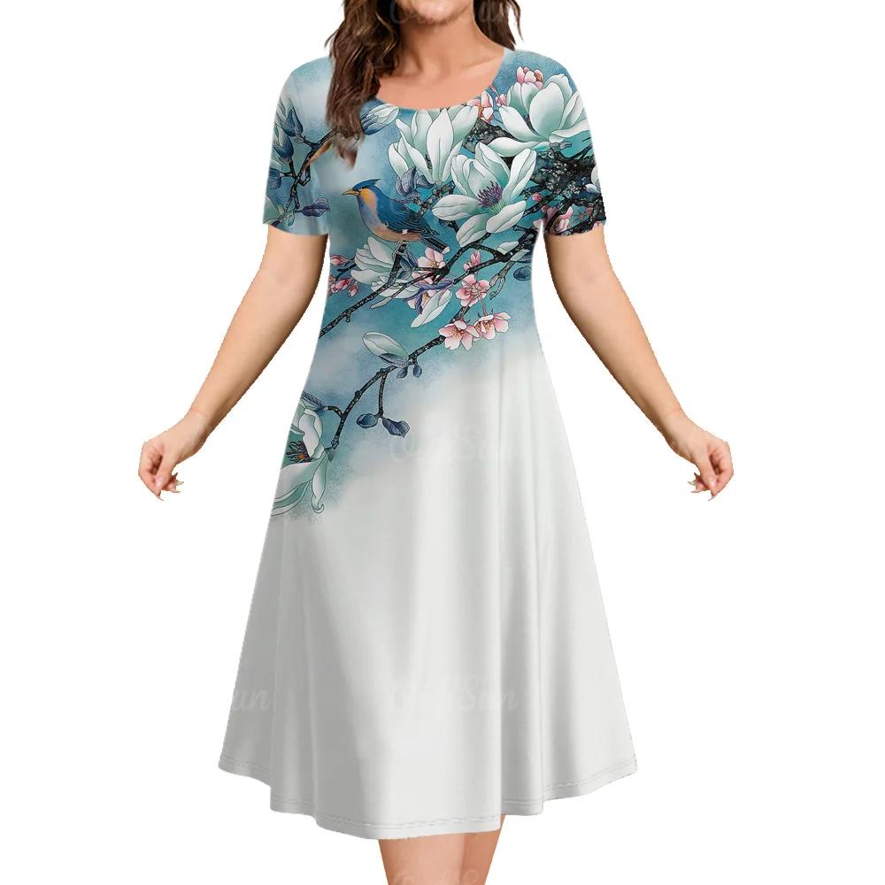 Модные элегантные женские платья с 3D-принтом, свободные платья А-силуэта больших размеров, женское повседневное платье с коротким рукавом и цветочным принтом, большой размер 6XL