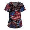 Women's Short Sleeve V-Neck Independence Day Printed Pocket Carer Top