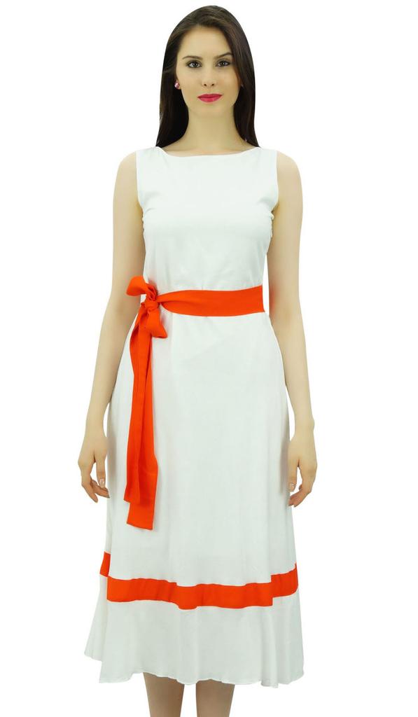 Bimba Womens Mid-Calf Length Summer Shift Dress Plain Ruffled Bottom With Fabric