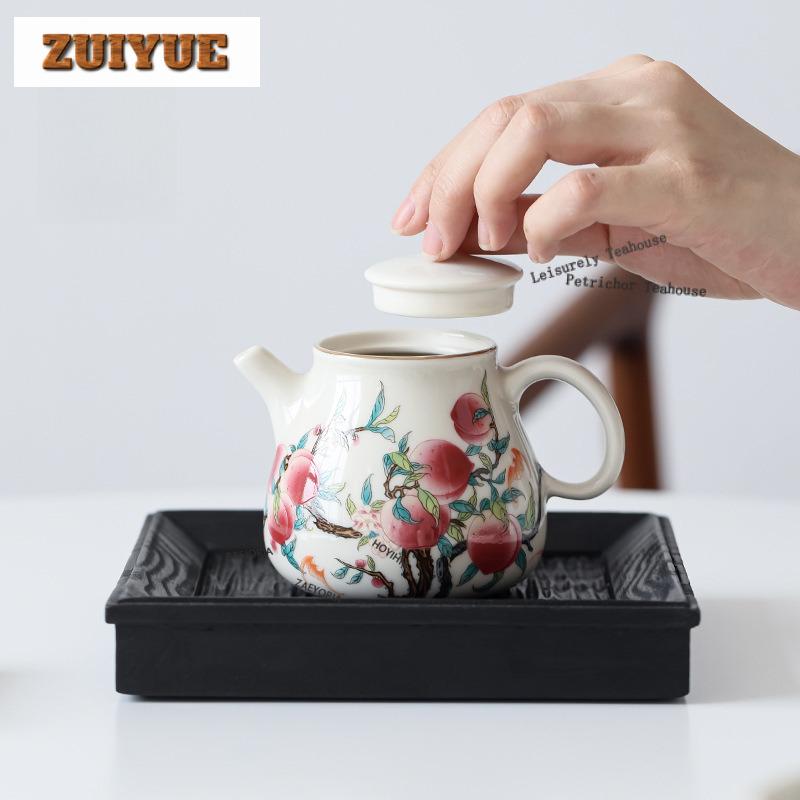 210ml Underglaze Colour Peach Teapot Retro Tea Infuser Pot Tea Soaking Kettle With Strainer Teaware Accessories Ornaments Craft