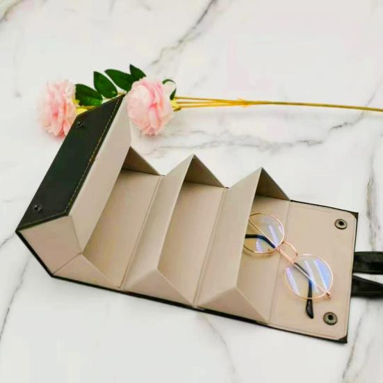 Дорожный футляр для очков Yousheng, складной, с застежкой-кнопкой, петлей для подвешивания, внутренним зеркалом, органайзером для солнцезащитных очков, защитной сумкой из веганской кожи