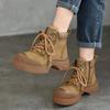 Genuine Leather Thick Soled Hiking Boots Women's Versatile British Style Lace-up Boots