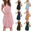 Summer Casual Women's Sleeveless V-Neck Button Tie Pocket Dresses