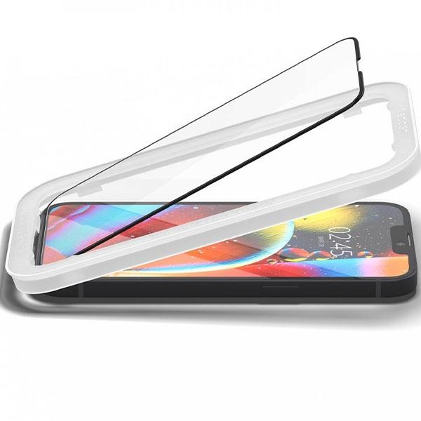 Spigen Alm Glass FC iPhone 17e/16e/14/13 Pro/13 Tempered Glass Black Frame with Mounting Frame AGL03725