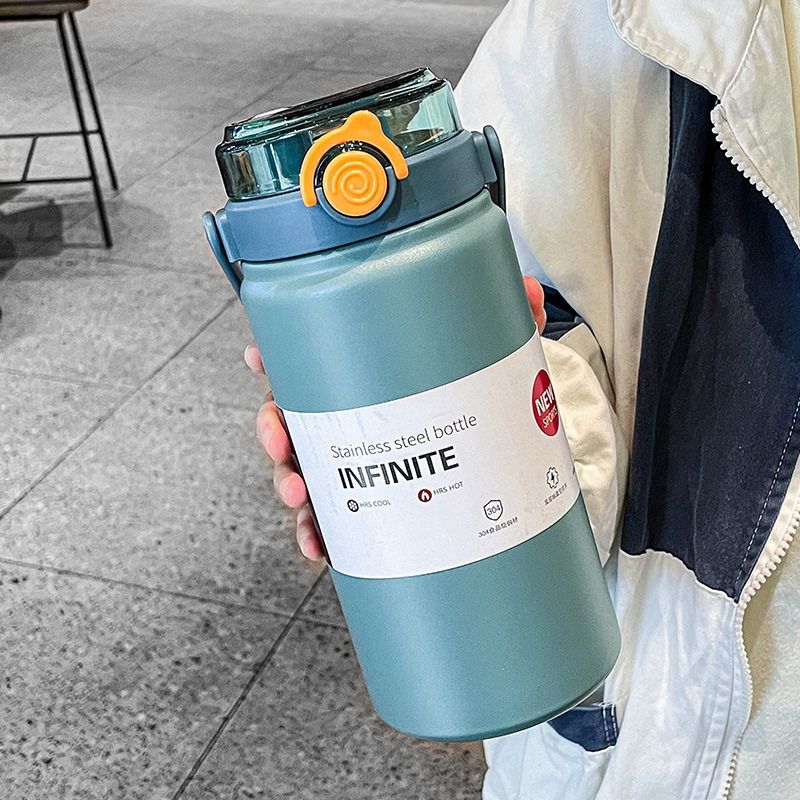 Double Drink Large Capacity Thermos Cup for Girls Good-looking Straw Cup Portable 316 Stainless Steel Cup Men's Thermos