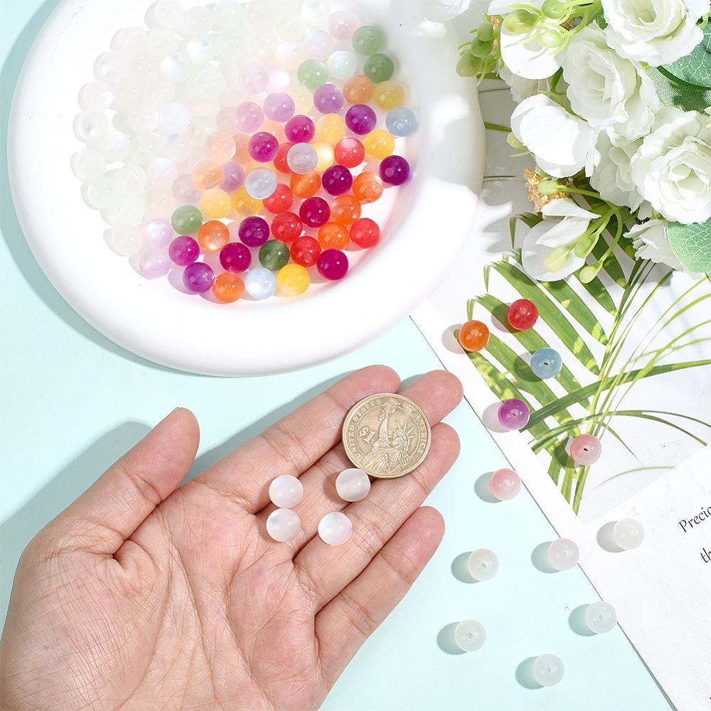 120Pcs Opaque UV Reactive Beads Color Changing Beads Round with Glitter Powder Beige 10mm Hole: 1.6mm