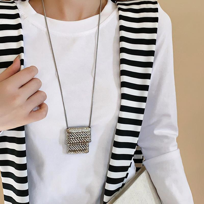 Тканая сумка кулон длинное ожерелье для женщин девочек ниша личность уникальное универсальное ожерелье свитер цепочка подарки
