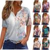Women's T Shirt Print Button Short Sleeve Daily Weekend Fashion Basic V-Neck Regular Top