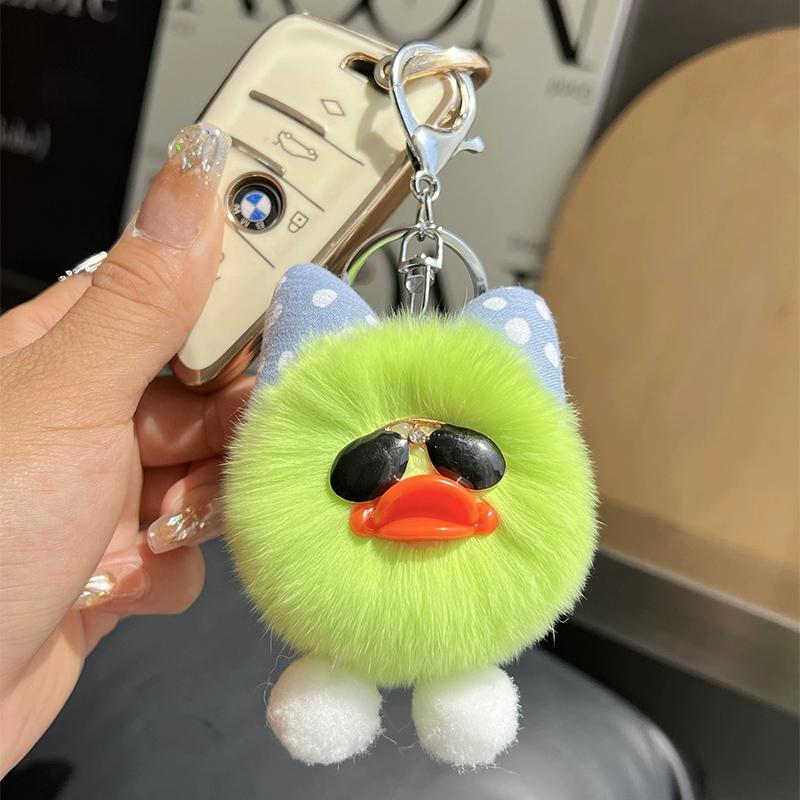 [Cute Little Duck] Rex Rabbit Hair Little Yellow Duck Cart Keychain Pendant Pom-pom Doll Bag Pendant