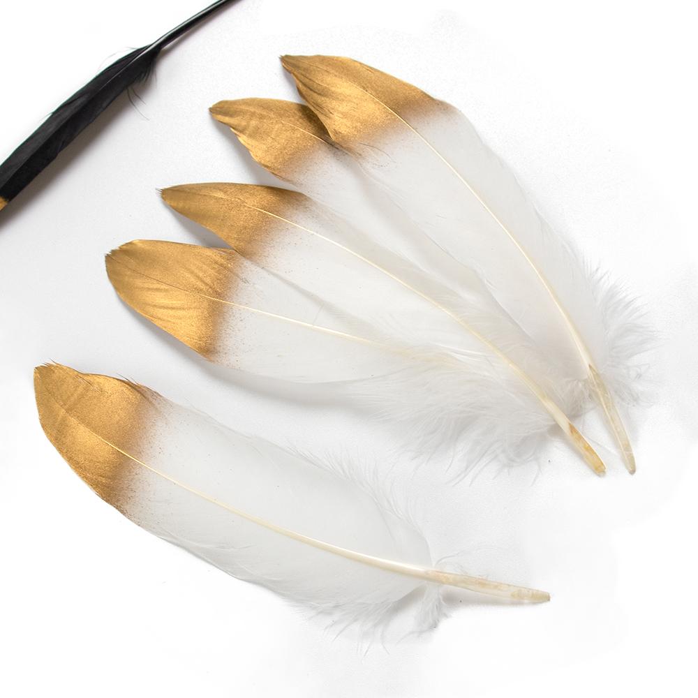 Natural Gold Dipped Feathers White Goose Plume for DIY Crafts Jewelry Making Handicraft Party Gift Box Cake Decoration