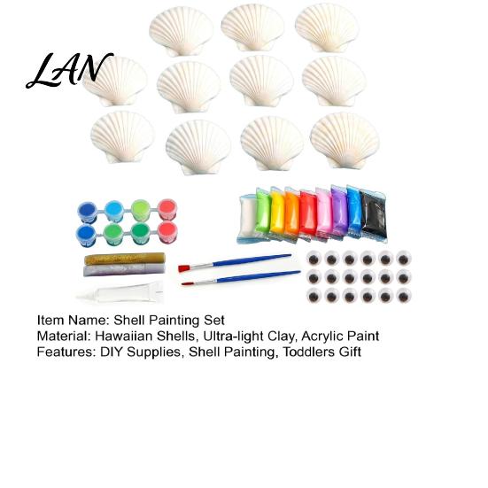 Handmade Shell Painting Kit 1/2 Sets DIY Craft Kit, with Natural Shells, Modeling Clay, Pigments, Seashell Glue, Eyes, Art Crafts Supplies Set