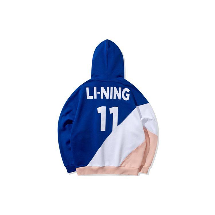 Li-Ning SS20 Неделя моды в Париже Толстовка с цветными блоками и принтом «пинг-понг» Толстовка унисекс Синяя AWDQ337-1