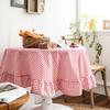 Красная клетчатая скатерть с рюшами и кисточками, круглая накидка, деревенский клетчатый гингем, винтажная, для стола под кофе, чай, обеденного стола, декор для дома