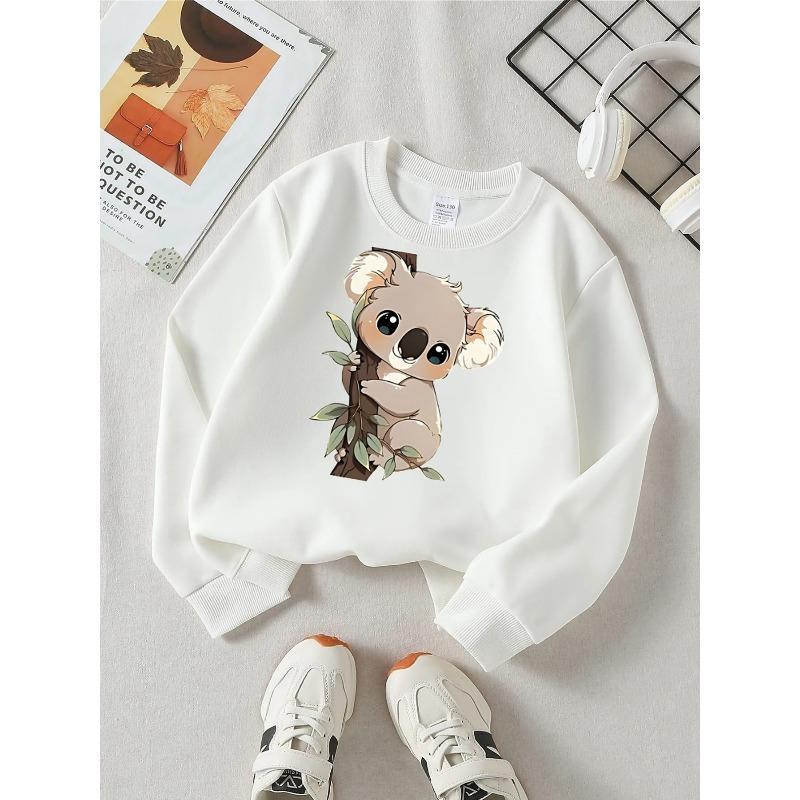 Adorable Sweatshirt Featuring a Koala Embracing a Tree Branch, Perfect for Girls' Fashion in The Fall And Winter
