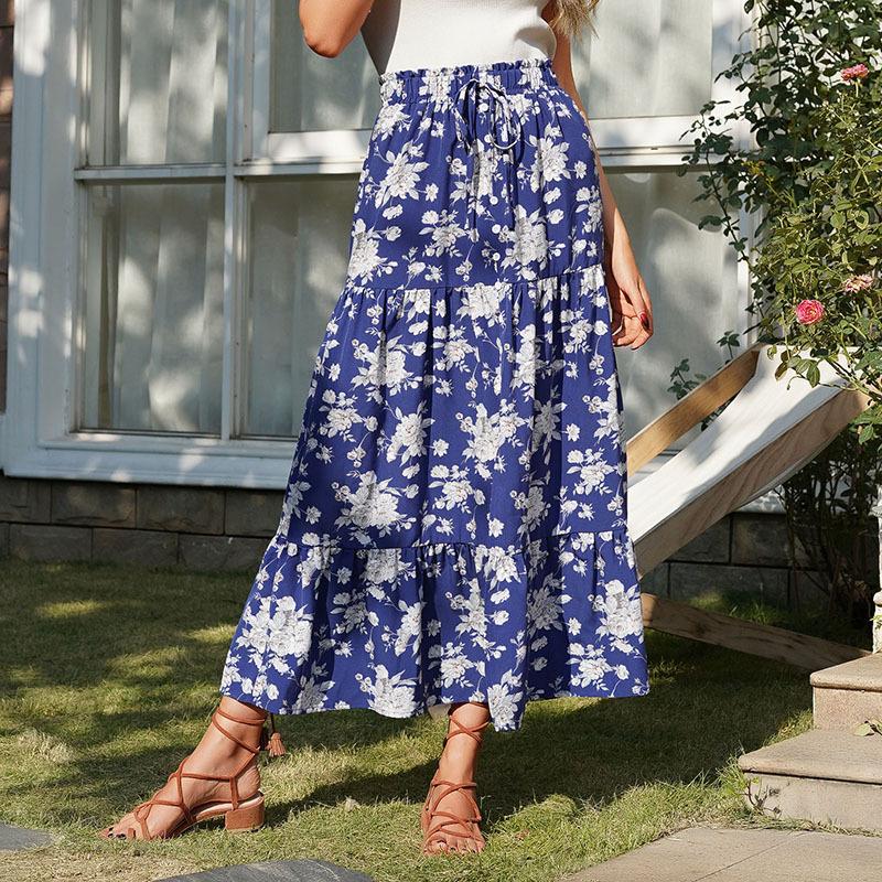 Женские нижние части с эластичной талией и разрезом, повседневные цыганские этнические женские длинные юбки с принтом в стиле бохо