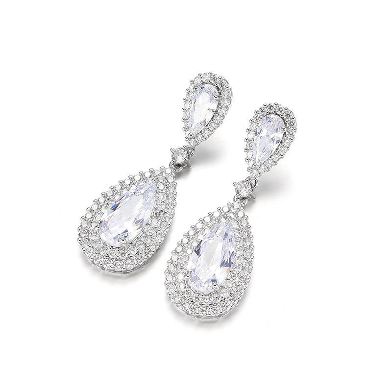 Atmospheric Rose Red Water Drop Earrings Exaggerated Women'S Stud Earrings High-End Temperament Luxury Zircon Earrings