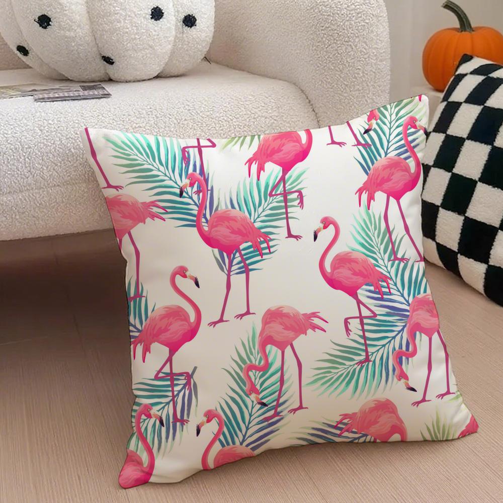 Forest Flamingo Palm Leaves Plant Pattern Art Cushion Cover Throw Pillow Cover Hidden Button Durable Polyester Chair Cushion