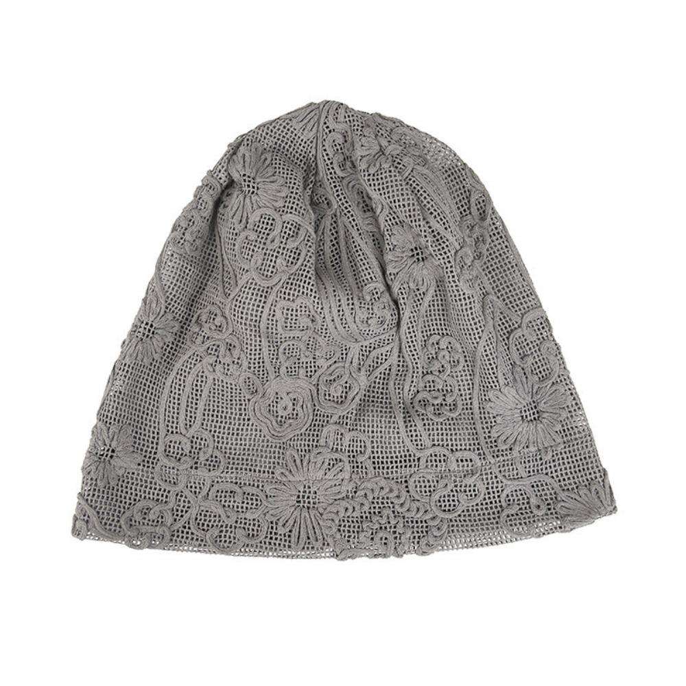 Retro Embroidered Crochet Flower Lace Hat Spicy Girl Thin Hollow Out Beanies Korean Style Breathable Weave Knitted Cap Outdoor
