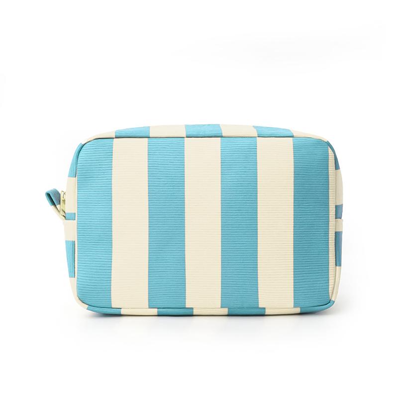 Durable Corduroy Storage Bag Stripe Design Makeup Train Cases High Capacity Travel Makeup Bag