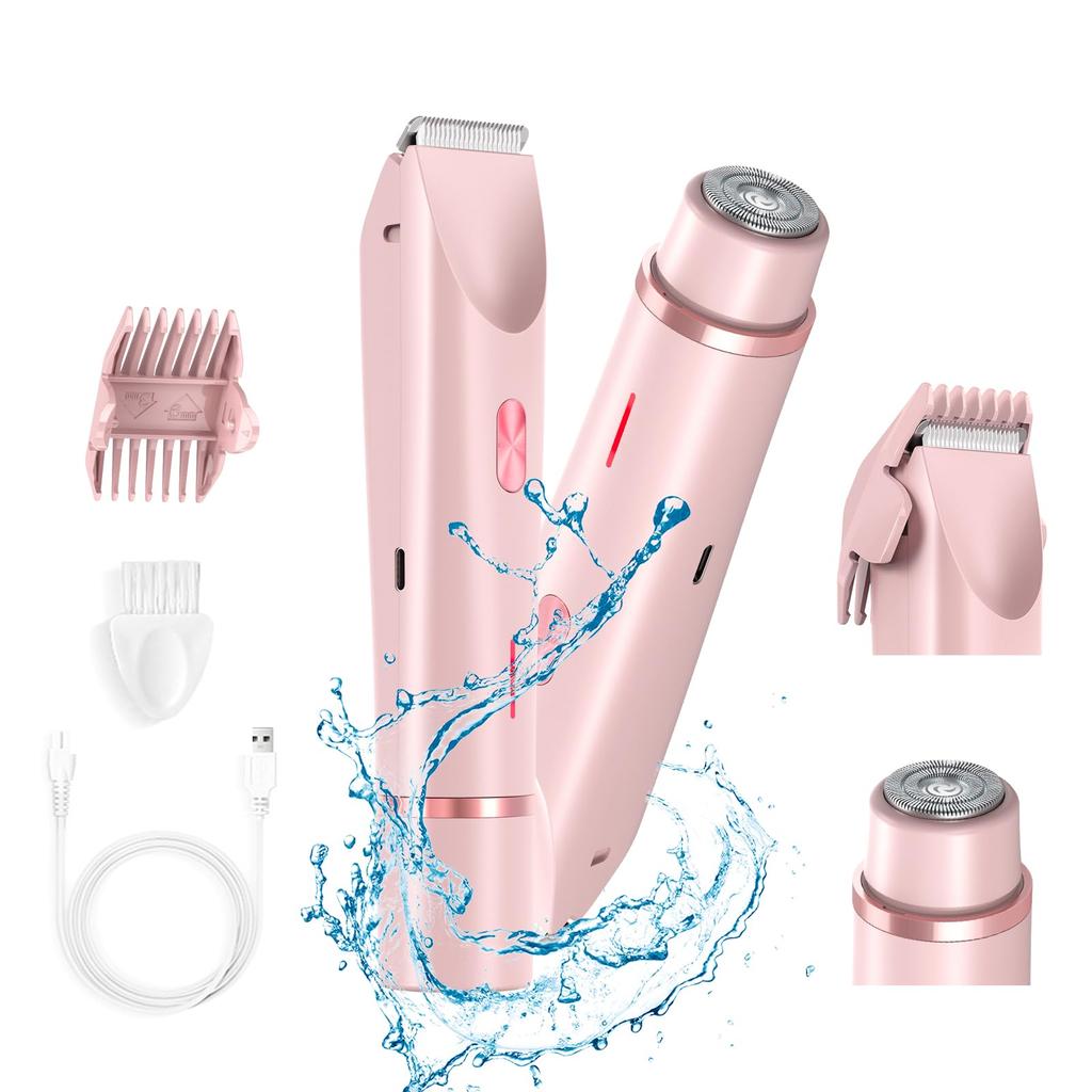 2-in-1 Bikini & Body Trimmer - Women's IPX7 Waterproof Electric Shaver for Face Underarms Legs, Painless Hair Removal Kit