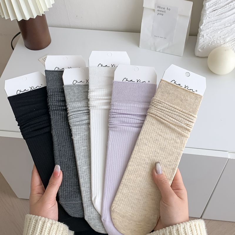 Anti Pilling Thin Strip Ultra Thin Solid Color Basic Boneless Stacking Socks Trend Straight Socks Thin