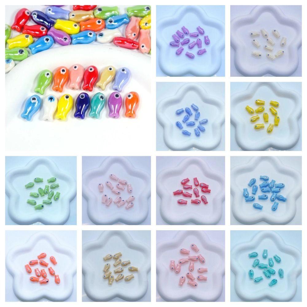 10Pcs Cartoon Design Small Fish Beads Ceramic Jewelry Making Material  Gift