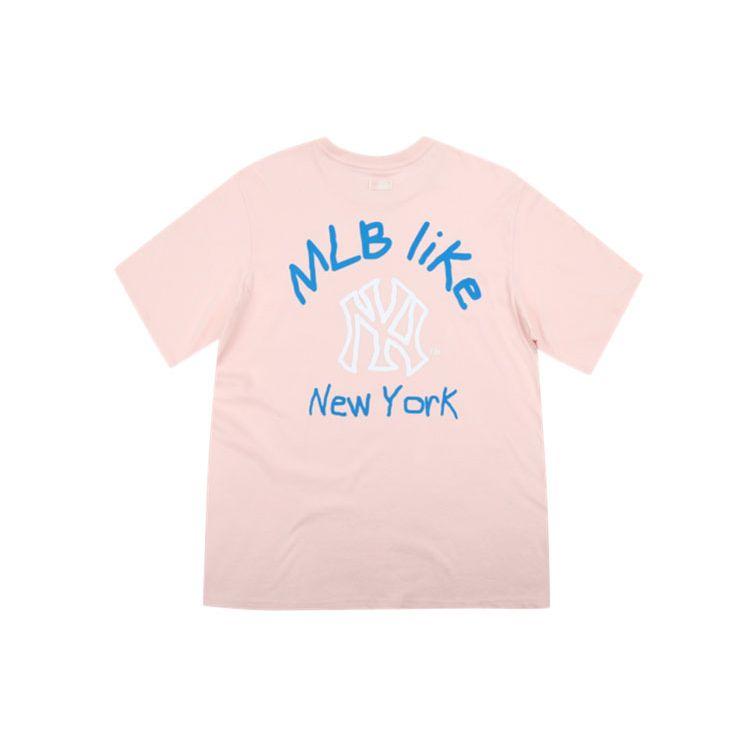 Серия MLB Like Американский Винтаж Дофамин Свободный Принт Граффити Спортивная Футболка с Круглым Вырезом с Коротким Рукавом Унисекс Топы Розовый 31TSSJ931-50P