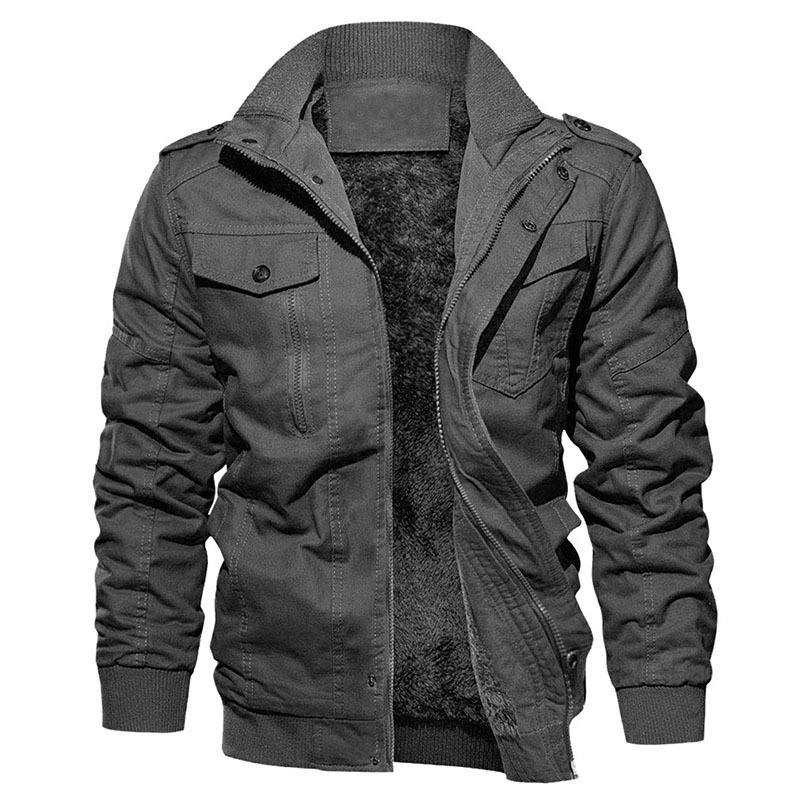 Men's Military-Style Washed Cotton Jacket with Velvet Lining