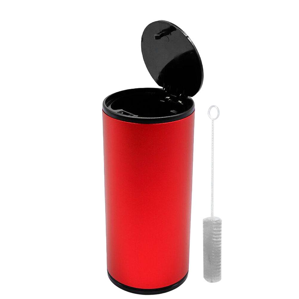 Car Ashtray Portable Ash Tray with Lid & Brush Mini Desktop Trash Can Windproof Aluminum Alloy Auto Ashtray for Outdoor Travel