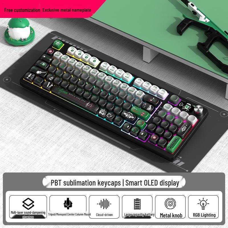 98-клавишная RGB беспроводная Bluetooth механическая клавиатура с тройным режимом - Игровая, для киберспорта и офиса, с настраиваемым экраном