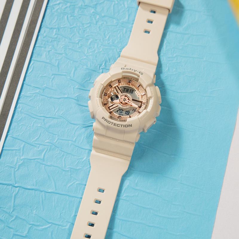 Casio BABY-G серия BABY-G водонепроницаемость 100 метров кварцевый механизм ремешок из смолы японские и корейские часы женские часы серый циферблат BA-110CP-4APR