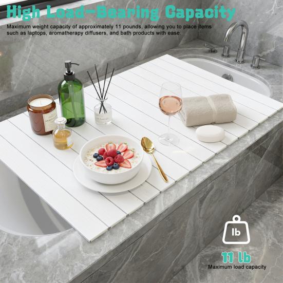 Foldable Bathtub Cover Cover, 63x31.5in Waterproof Bath Insulation Tray, PVC Shutter Dust Board Lid Fit Most Tubs for Home Bathtubs Bathroom