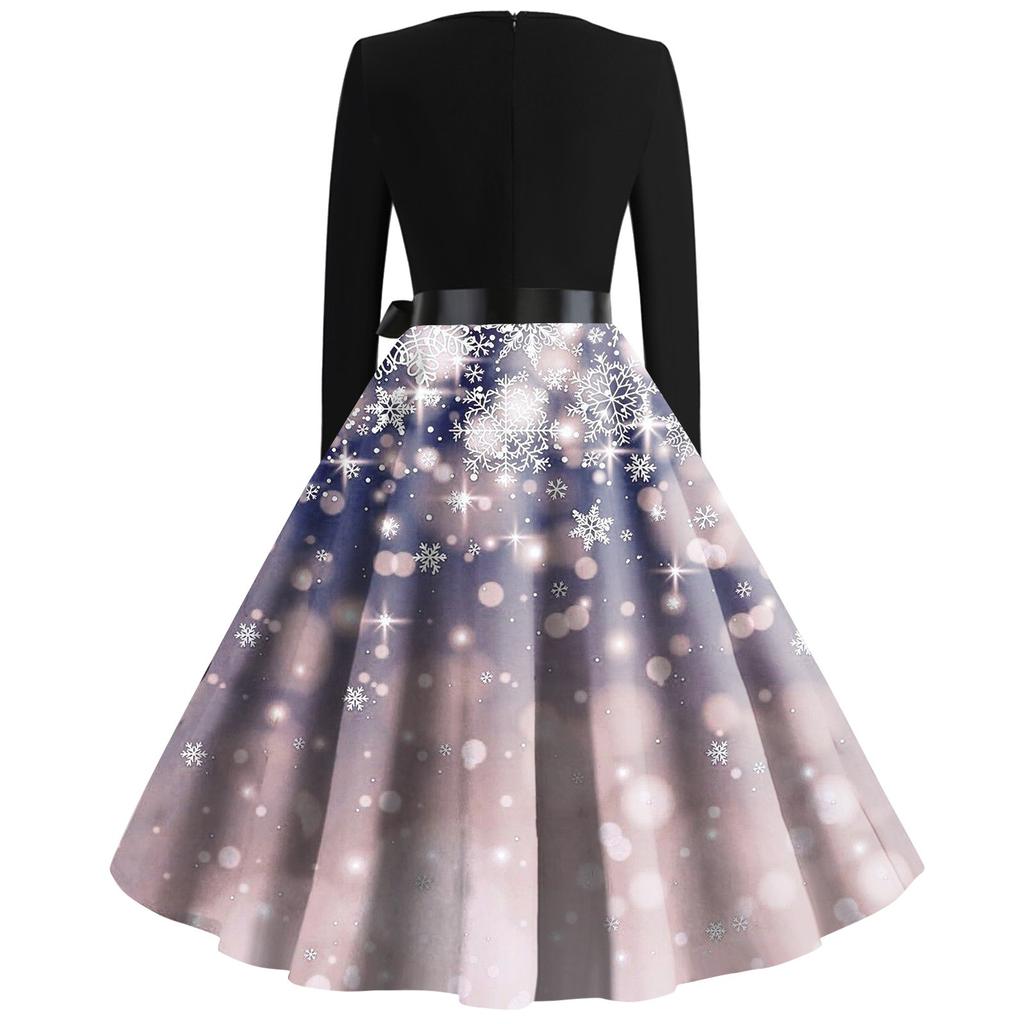 Женские повседневные модные винтажные длинные платья с длинным рукавом с рождественским принтом