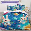 Colorful space rabbit Pattern Bedding,Quilt Set Quilt Cover Pillowcase Home Birthday Gift (1*duvet cover+2*pillowcase,without core)XSJT0917247