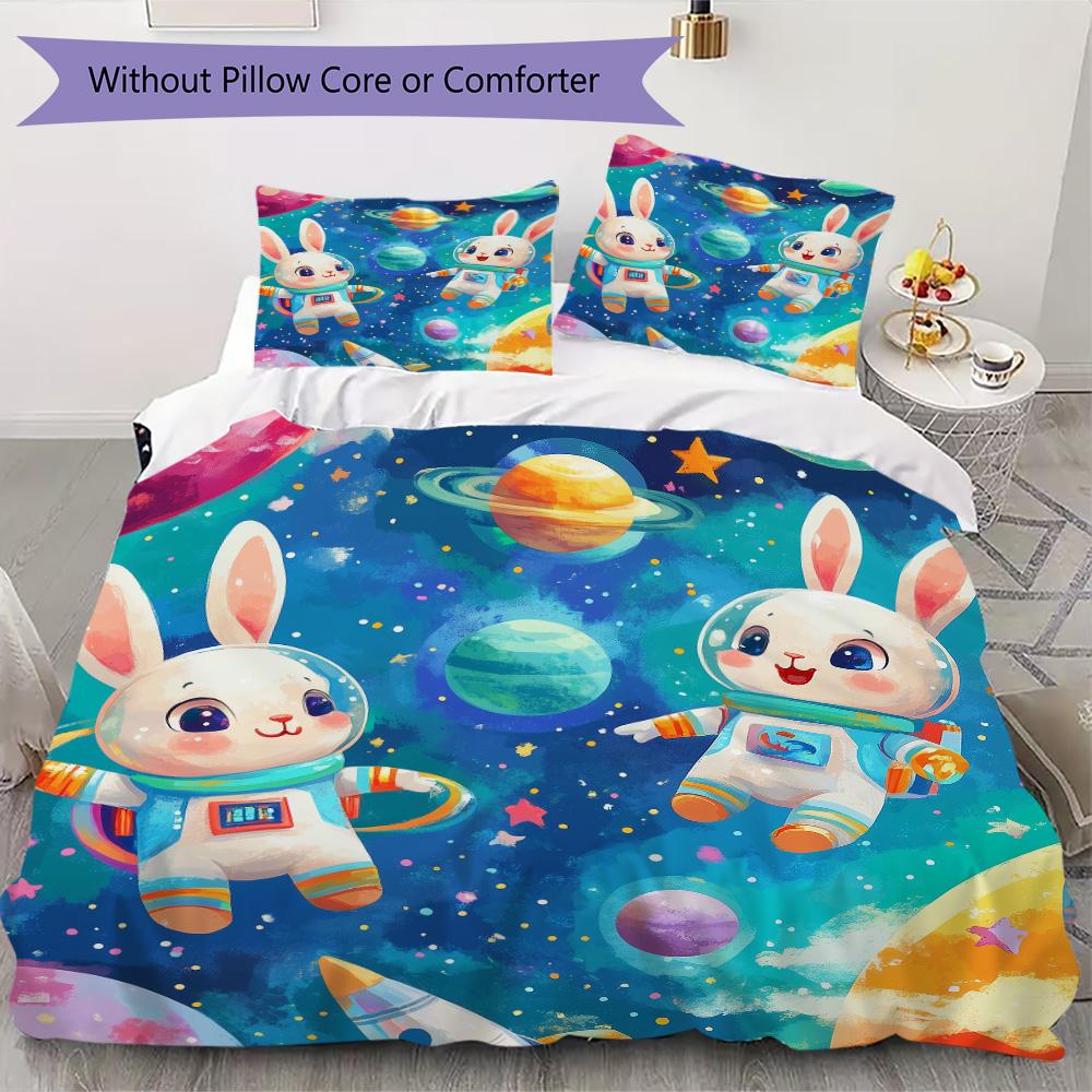 Colorful space rabbit Pattern Bedding,Quilt Set Quilt Cover Pillowcase Home Birthday Gift (1*duvet cover+2*pillowcase,without core)XSJT0917247