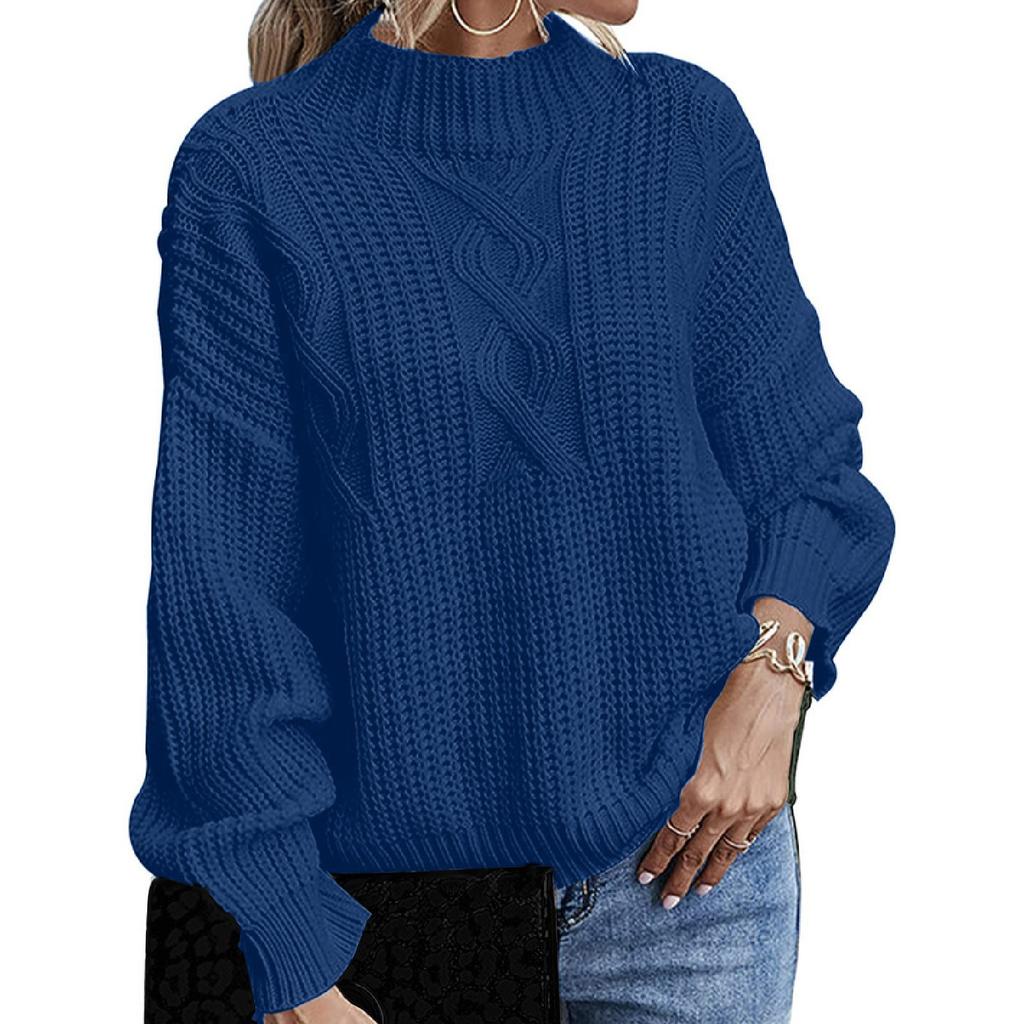 Женский свободный удобный свитер с воротником, однотонный вязаный свитер с длинными рукавами, пуловер