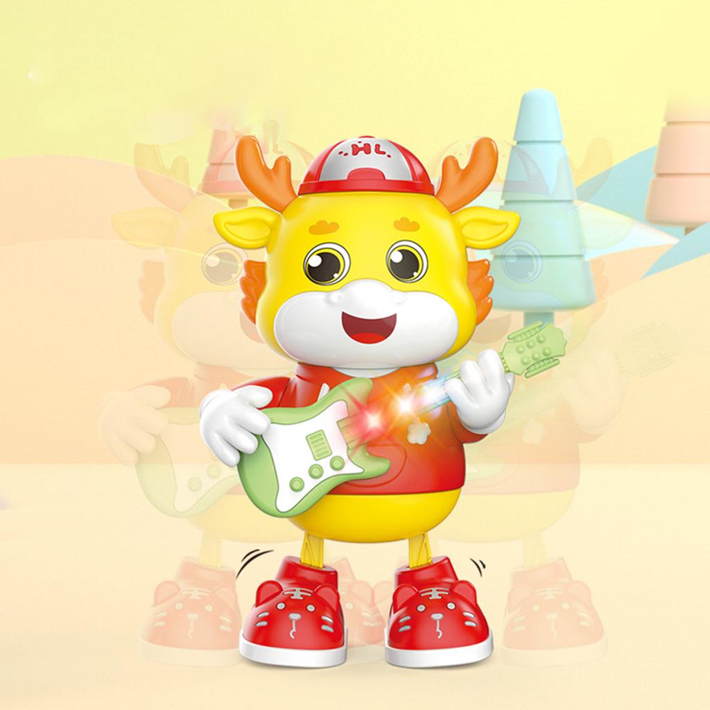 Электрическая танцующая гитара Дракон Музыкальная игрушка с мигающим светом Мультяшный поющий дракон Кукла Игрушка для обучения ползанию малыша