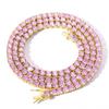 Mens Hip Hop Tennis Chain Necklace 4mm Pink Zircon Single Row Copper Adjustable 7-24 Inch