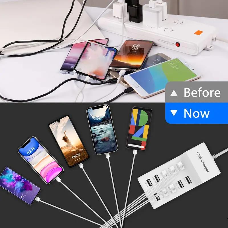 10-портовая USB-зарядная станция мощностью 50 Вт: Интеллектуальная защита от короткого замыкания и распределения питания для нескольких устройств