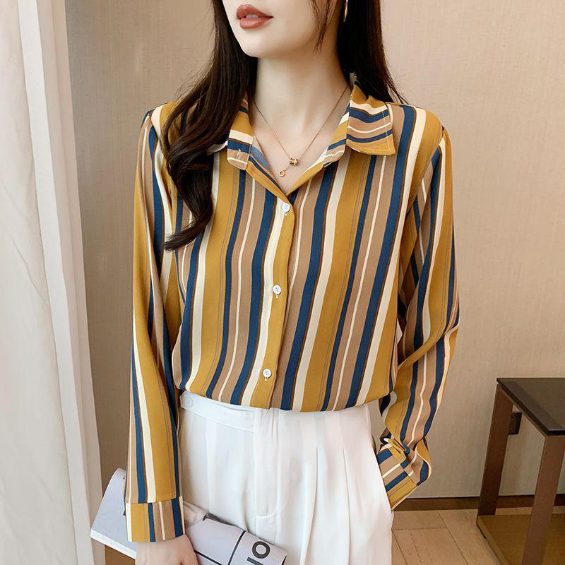 2025 Autumn Striped Slimming Versatile French Retro Women's Shirt