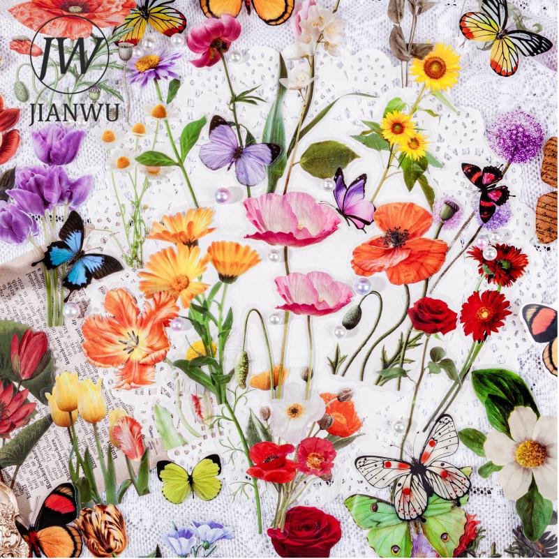 JIANWU Flower Letter Series Vintage Plant Floral Landscape Material Collage Scrapbooking PET Sticker Creative Journal Stationery