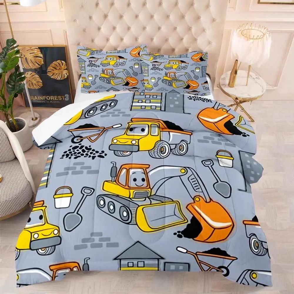 Комплект пододеяльника с мультяшными тракторами для мальчиков, Фермерский строительный пододеяльник, Детский комплект постельного белья с транспортными средствами, грузовиками, машинами для детей и подростков