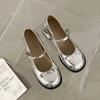 Gentle Silver Thick Heel Mary Jane Shoes Women's 2025 New Summer Light Mouth with Skirt Round Head Single Shoes